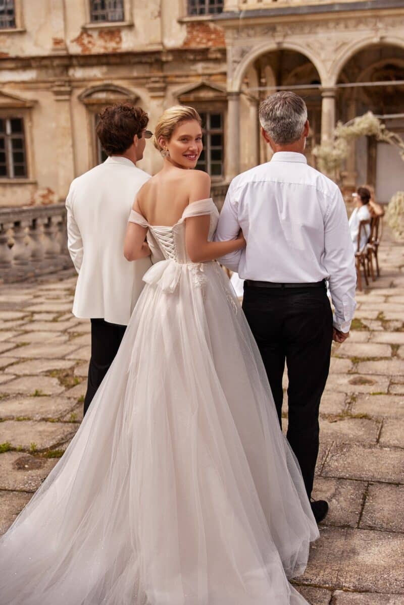 Off-the-shoulder Nude A-Line Wedding Dress - JENNIFER - Image 9