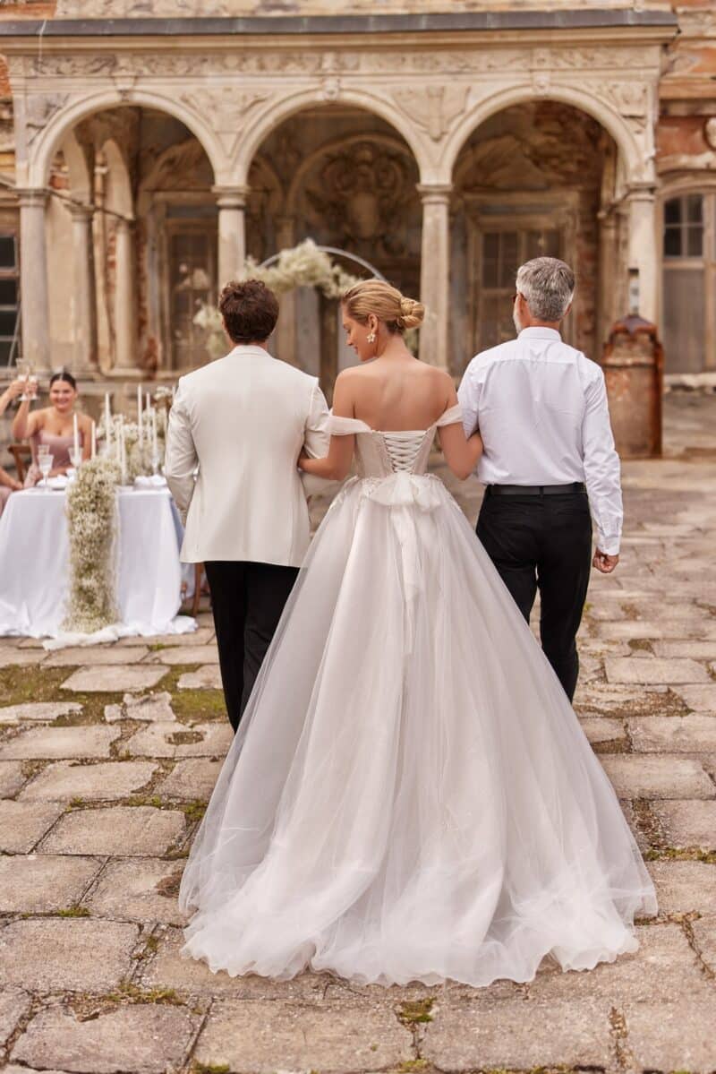 Off-the-shoulder Nude A-Line Wedding Dress - JENNIFER - Image 8