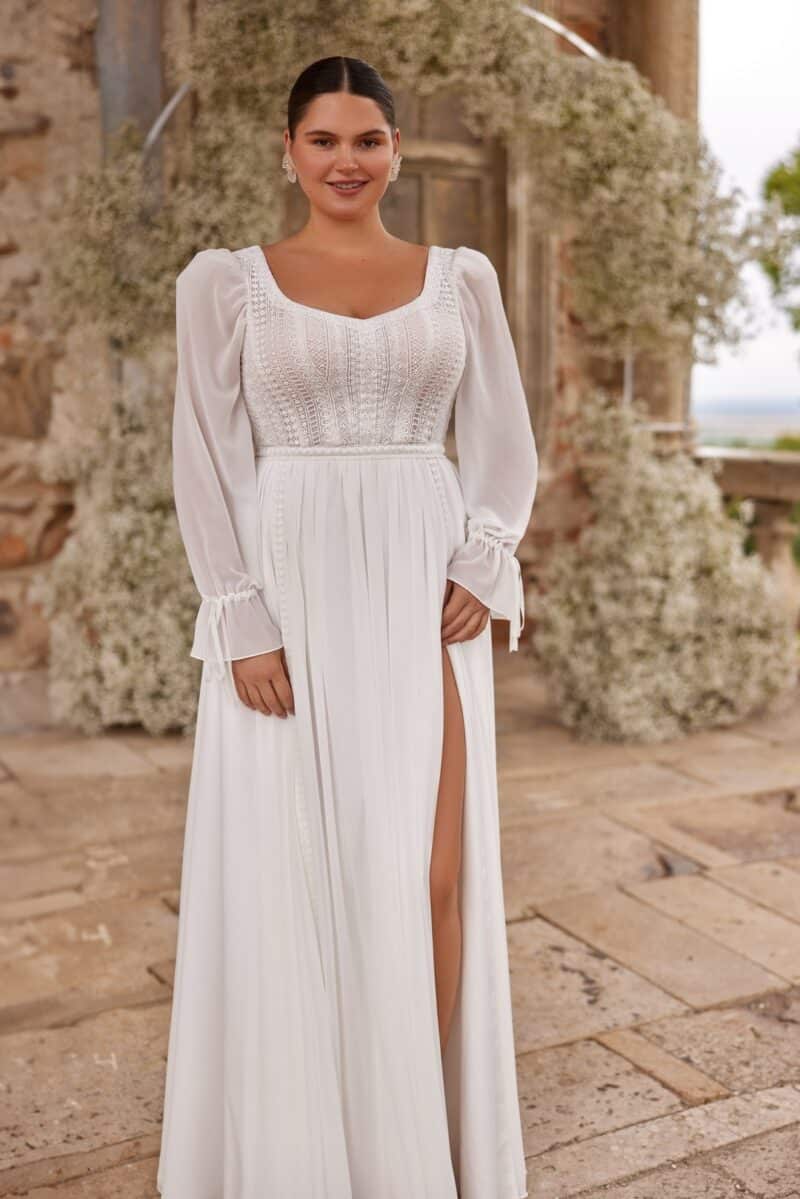 Long Sleeves Chiffon Bohemian Wedding Dress - NAOMI - Image 15