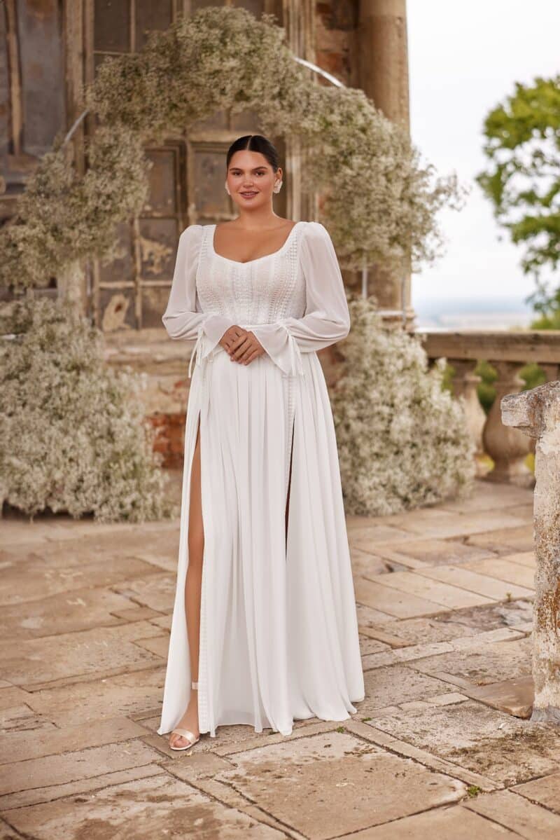 Long Sleeves Chiffon Bohemian Wedding Dress - NAOMI - Image 13