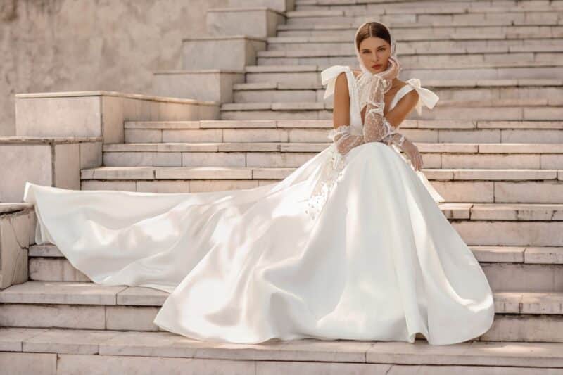 Deep V Neckline Princess Wedding Dress With Long Train - NICOLINA - Image 2