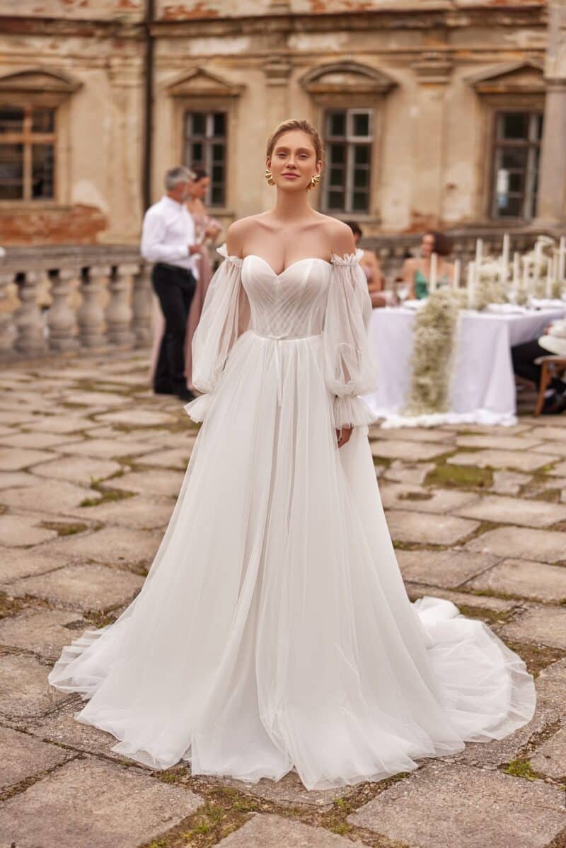 Detachable Long Sleeves A-Line Wedding Dress - VESTA