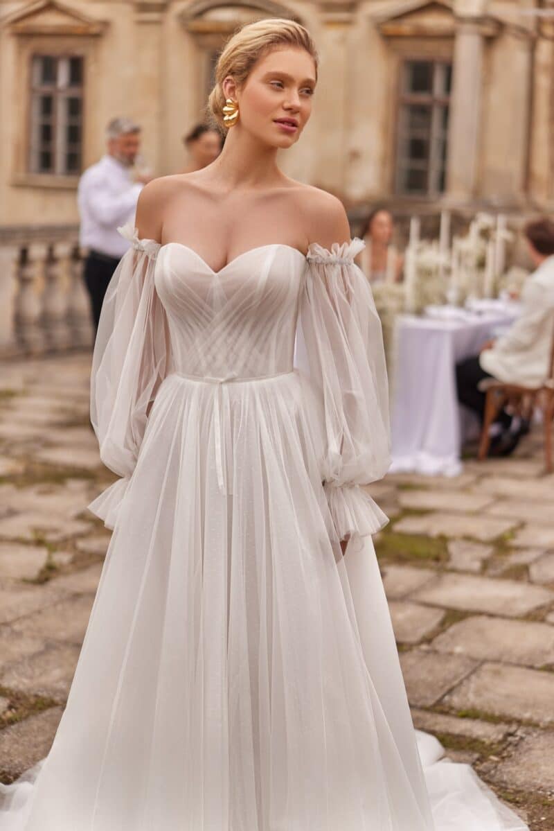 Detachable Long Sleeves A-Line Wedding Dress - VESTA - Image 8