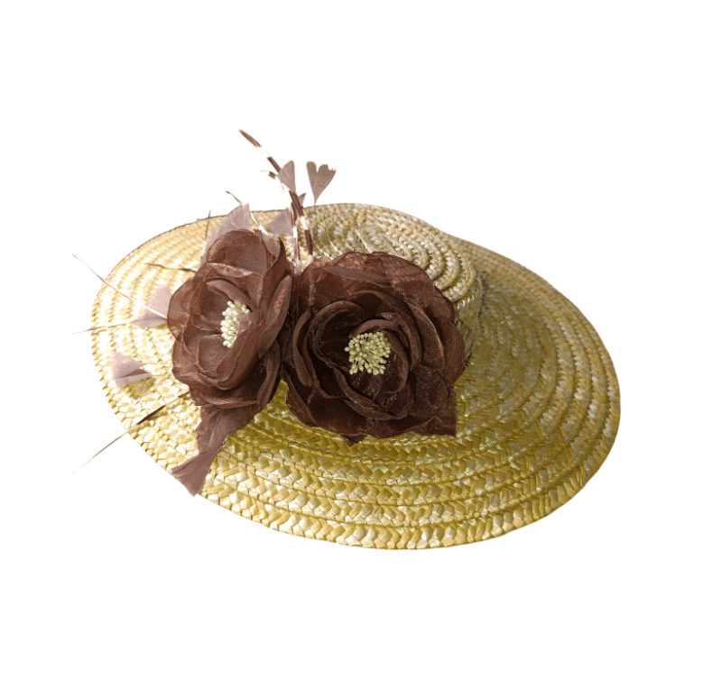 Brown Chocolate Flower Wedding Straw Hat - CAMELIA