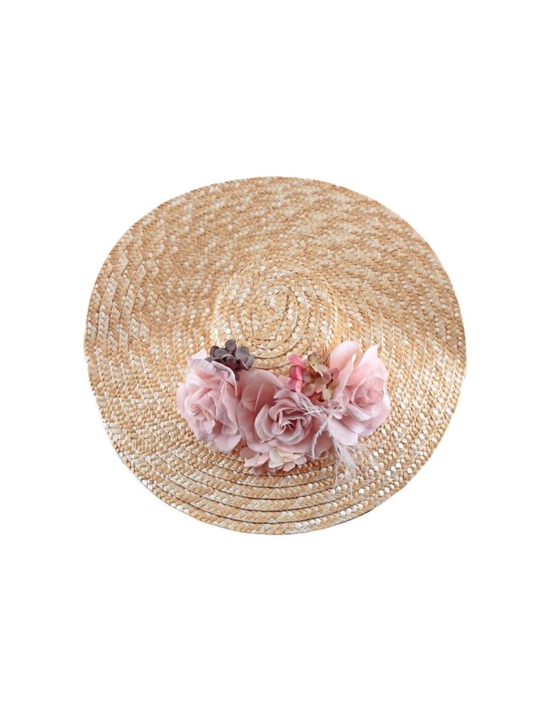 Pink Nude Flower Wedding Straw Hat for Guests - ERSA - Image 3