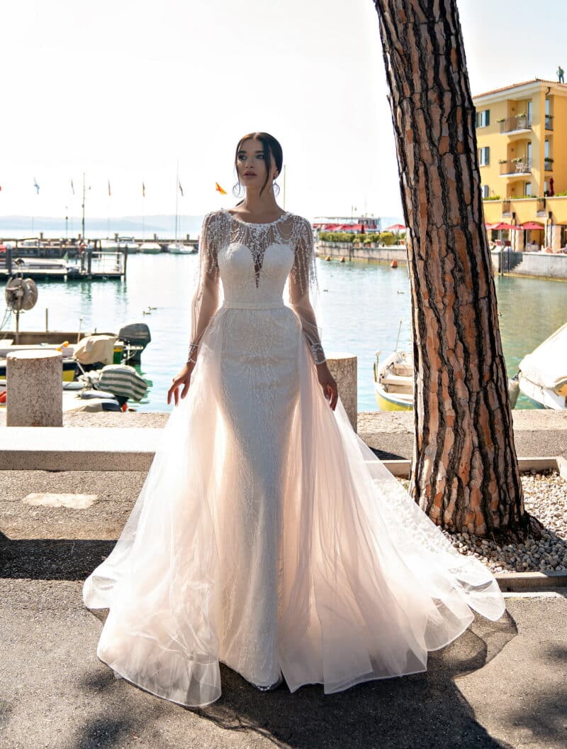 Long Sleeves Mermaid Wedding Dress With Removable Train - IRENE