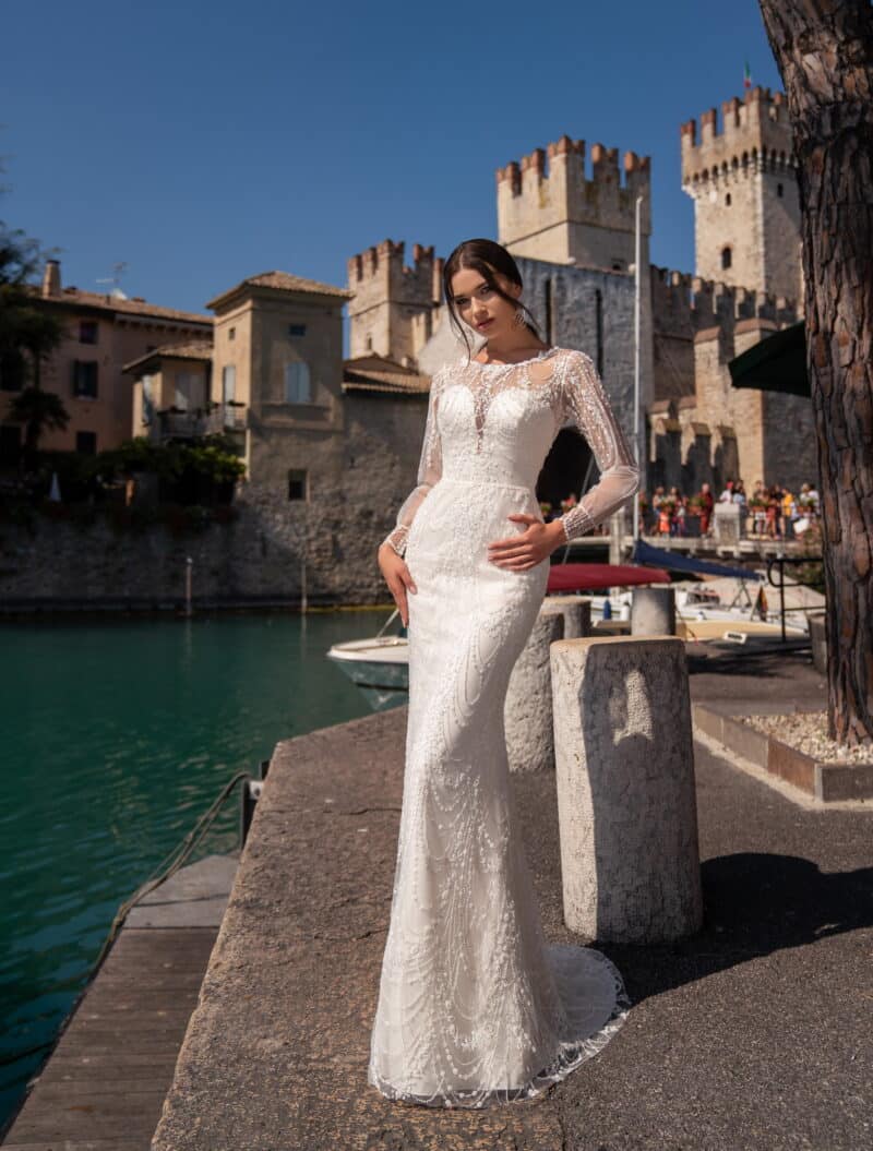 Long Sleeves Mermaid Wedding Dress With Removable Train - IRENE - Image 5