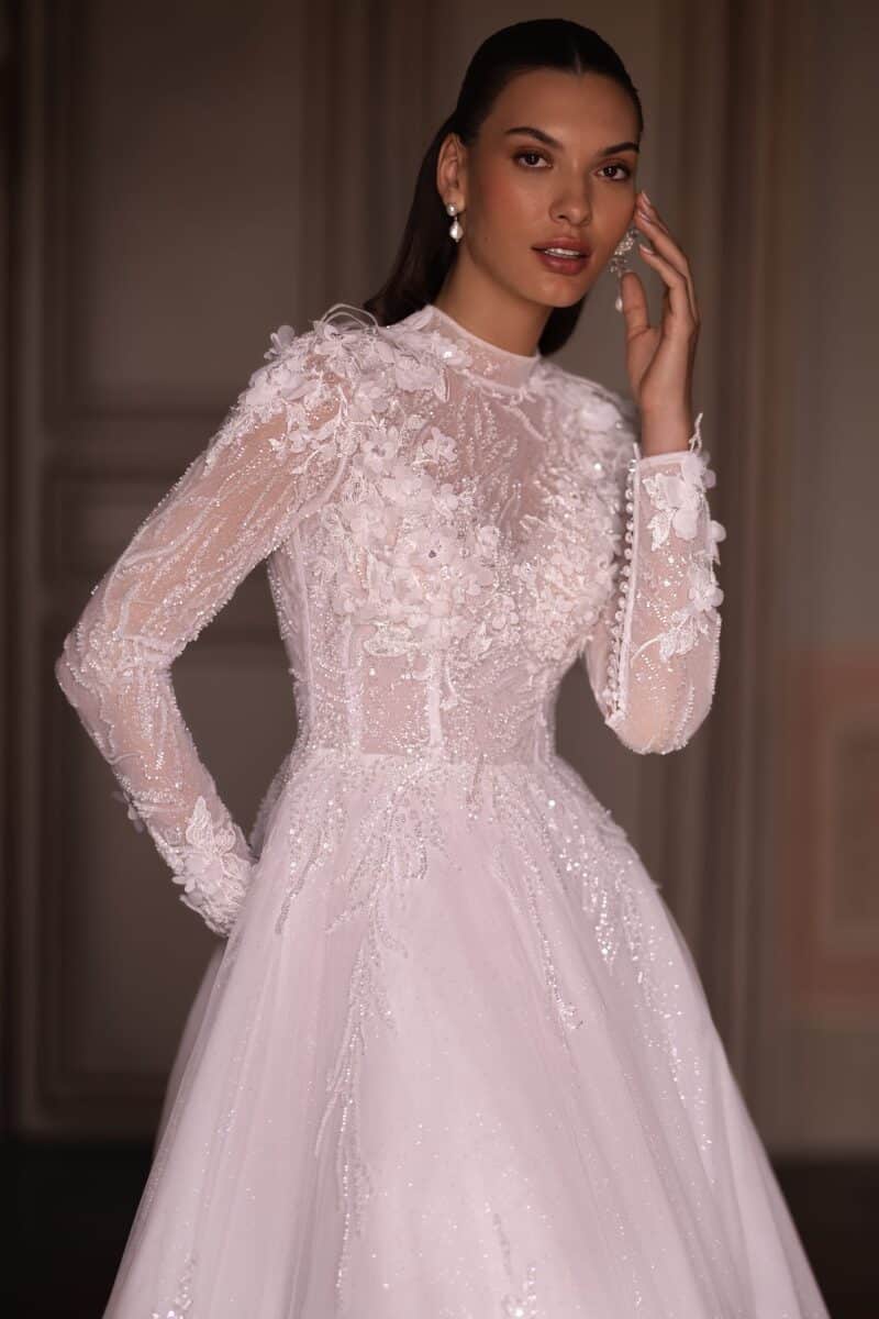 Long Sleeves High Neck Modest A-Line Wedding Dress - KELLY - Image 4