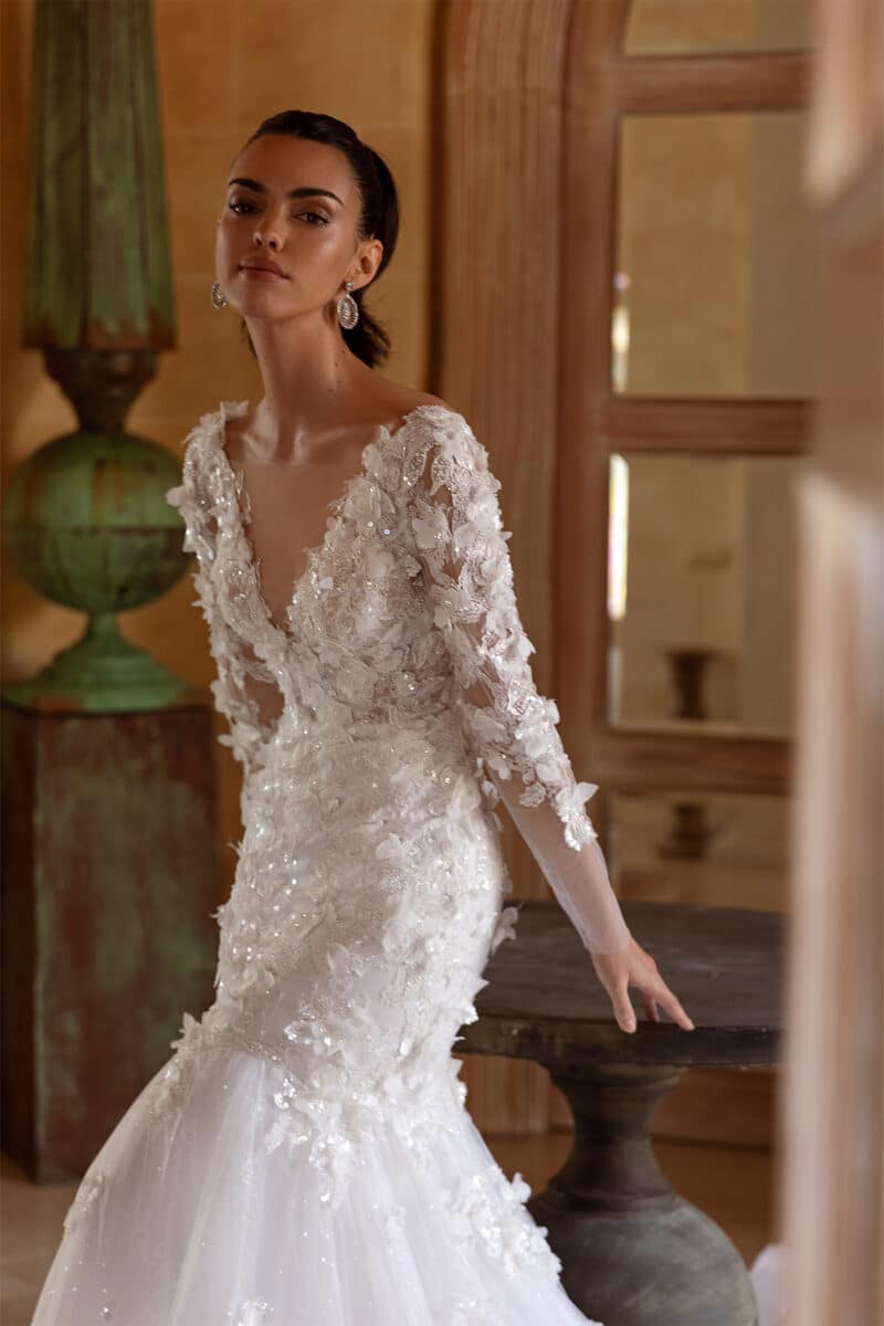 Long Sleeves Mermaid Wedding Dress With Long Train - KASANDRA - Image 2