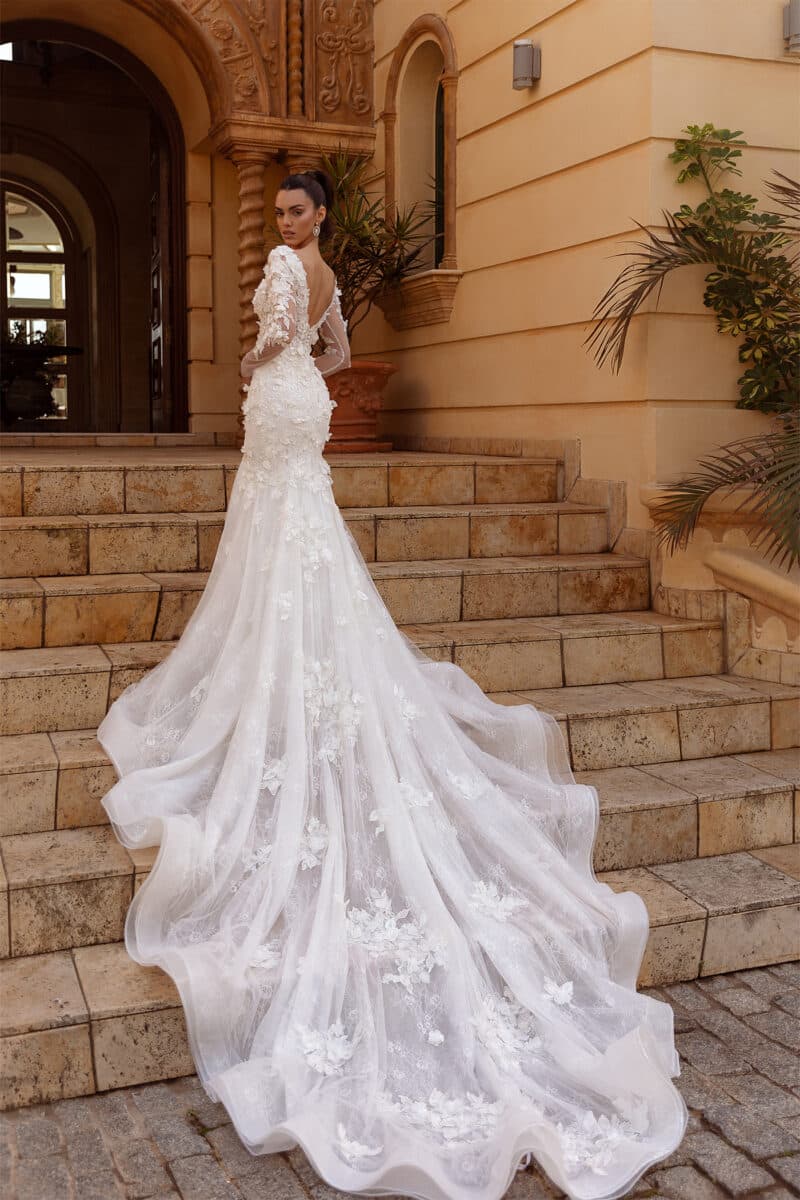 Long Sleeves Mermaid Wedding Dress With Long Train - KASANDRA