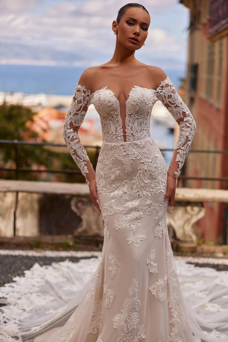 Long Sleeves Off-the-shoulder Mermaid Wedding Dress - NIKA - Image 2