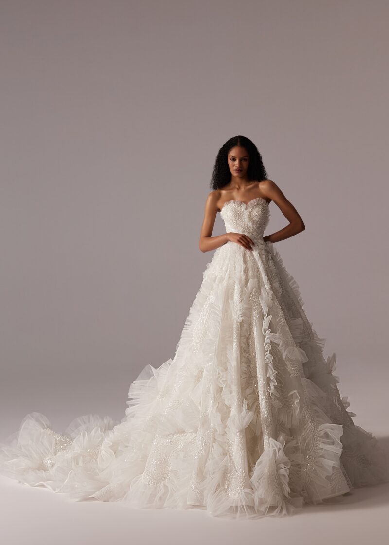 Luxury Pearl Ball Princess Wedding Dress With Long Train - LAURA - Image 3