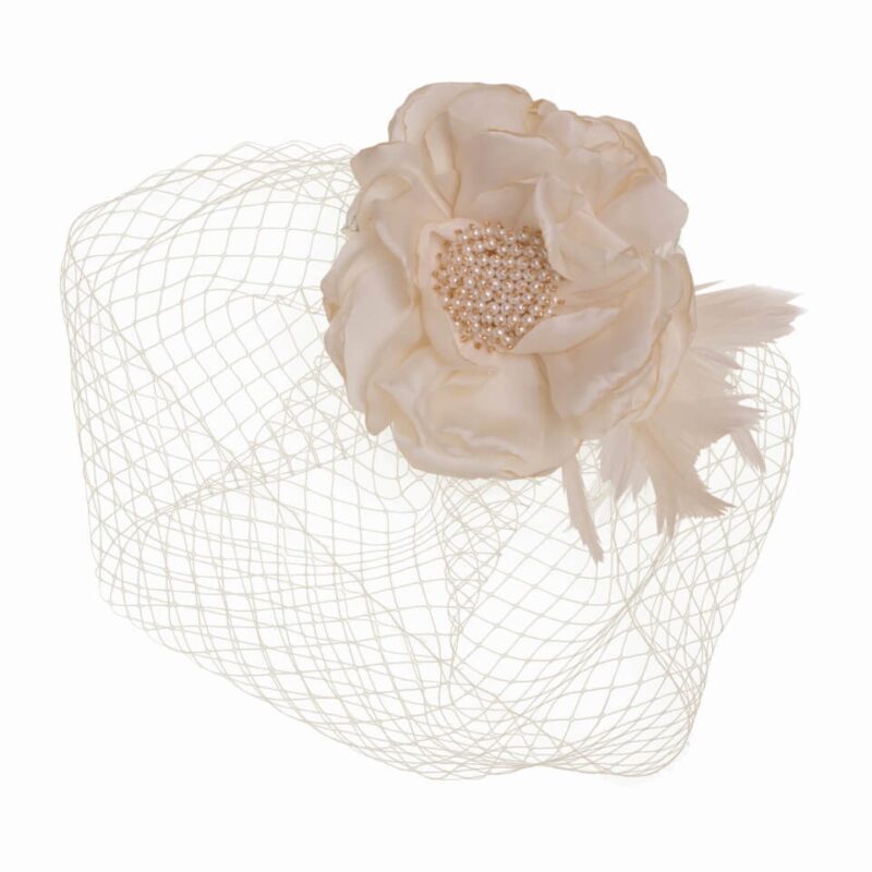 Red Ivory Floral Birdcage Veil - ROMI - Image 2