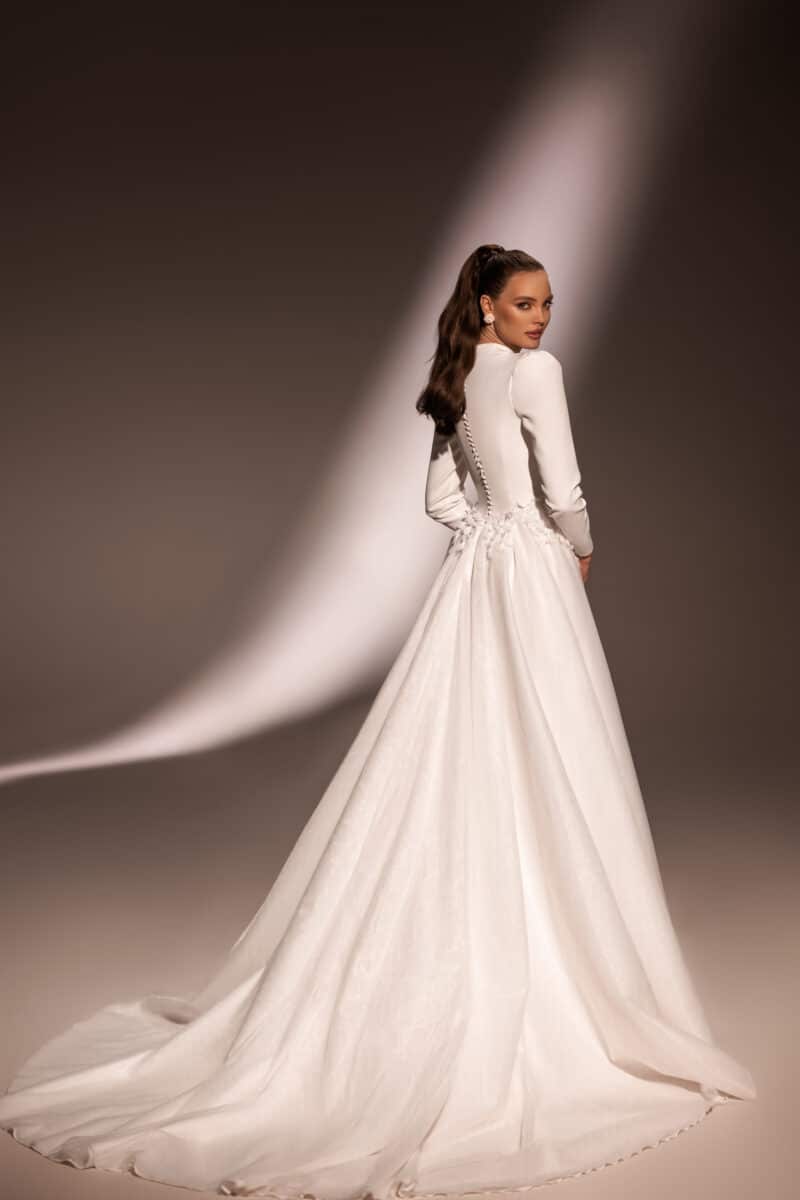 Long Sleeves High Neckline A-Line Wedding Dress - SHELBY - Image 3