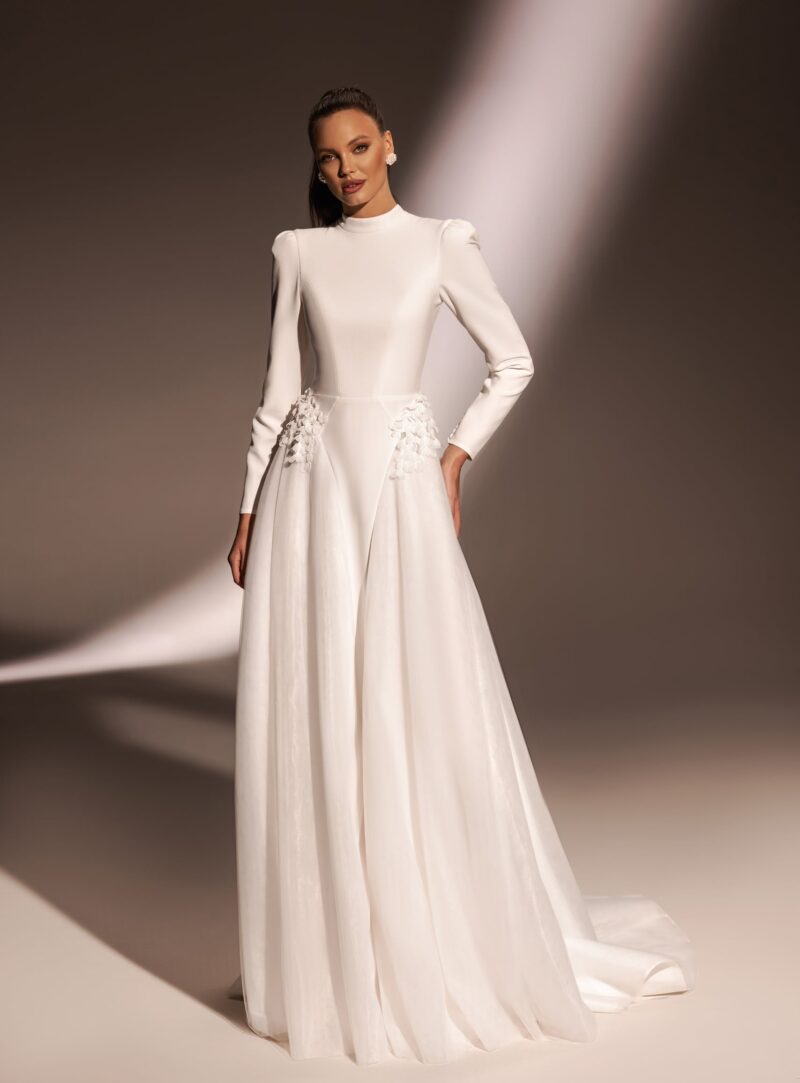 Long Sleeves High Neckline A-Line Wedding Dress - SHELBY