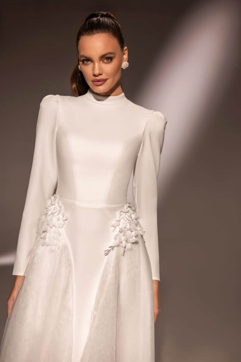 Long Sleeves High Neckline A-Line Wedding Dress - SHELBY - Image 2