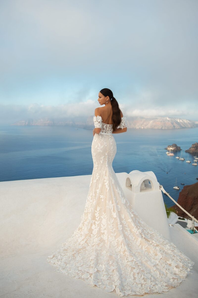 3D Flowers Nude Mermaid Wedding Dress With Long Train - MICHELLE - Image 2