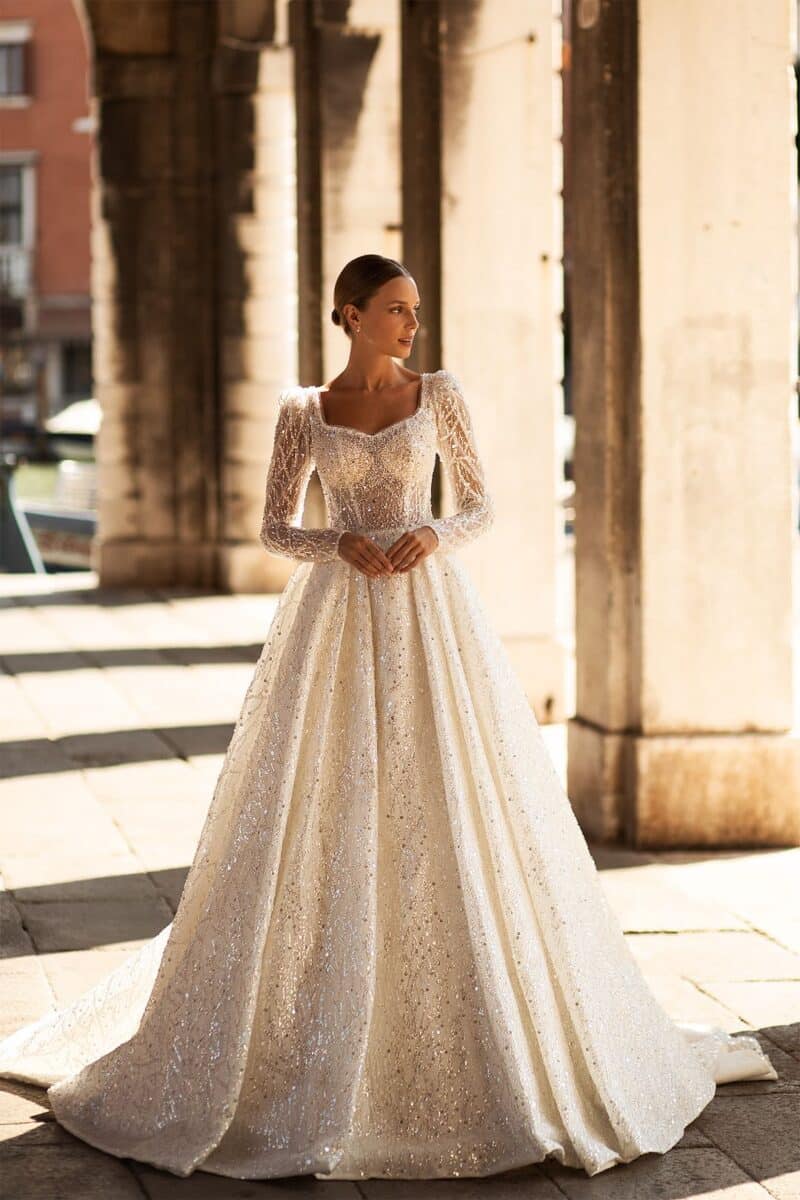 Long Sleeves Sparkling Princess Wedding Dress - VIOLA