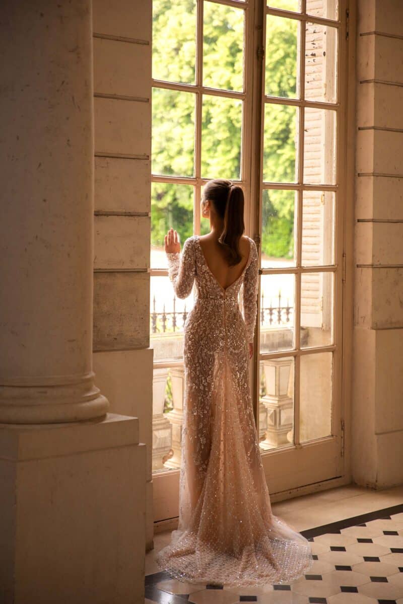 Long Sleeves Mermaid Wedding Dress With Sexy Low Open Back - ULIANA - Image 4