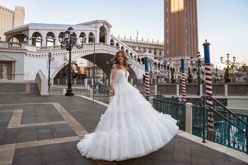 Long Sleeves Off Shoulder Ball Princess Ruffle Wedding Dress - DIANA - Image 4