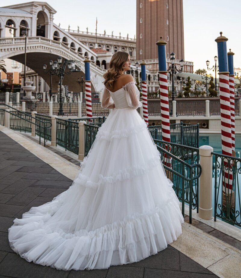 Long Sleeves Off Shoulder Ball Princess Ruffle Wedding Dress - DIANA - Image 3