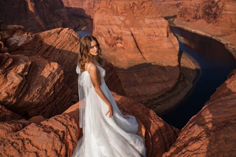 Plunging Neck Spaghetti Straps A-Line Wedding Dress With Shoulder Cape - STELLA - Image 5