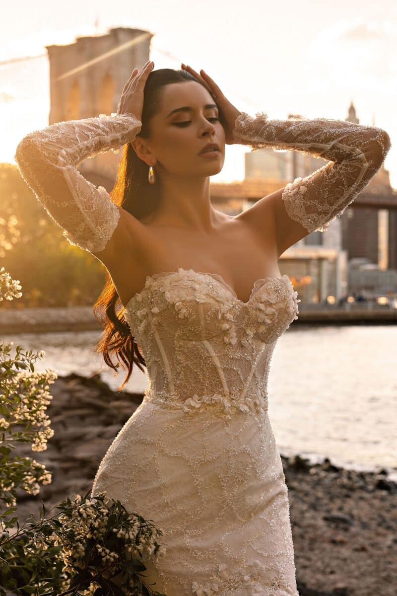 Detachable Long Sleeves Sweetheart Neck Mermaid Wedding Dress - MILANA