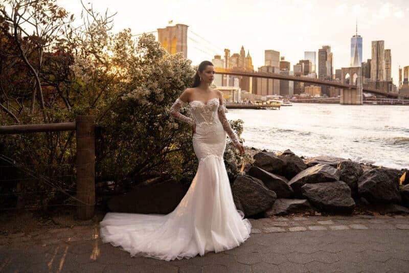 Detachable Long Sleeves Sweetheart Neck Mermaid Wedding Dress - MILANA - Image 2