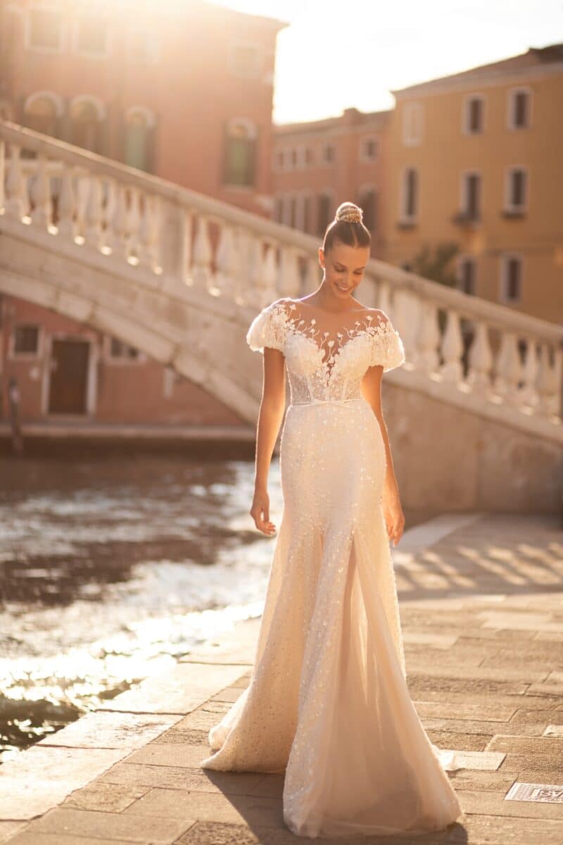 Detachable Long Sleeves Nude Mermaid Wedding Dress - BARBARA - Image 4