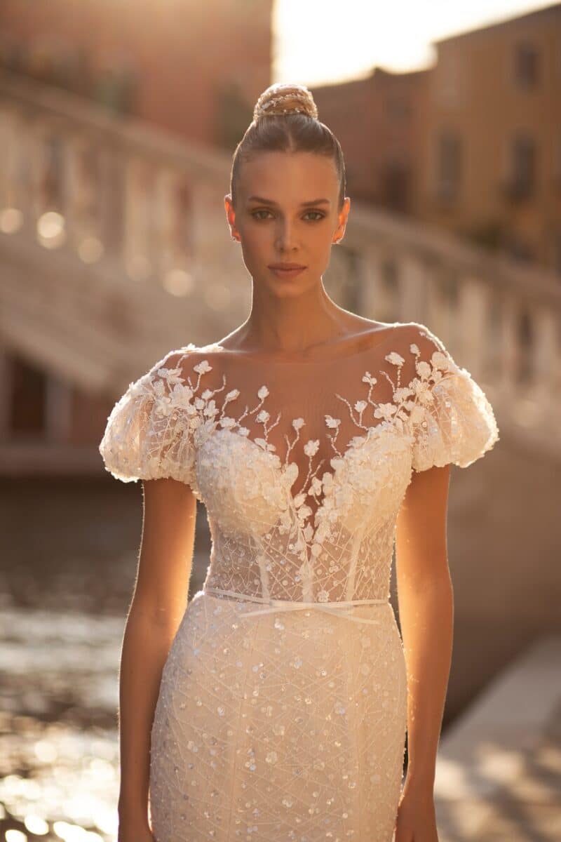 Detachable Long Sleeves Nude Mermaid Wedding Dress - BARBARA - Image 2