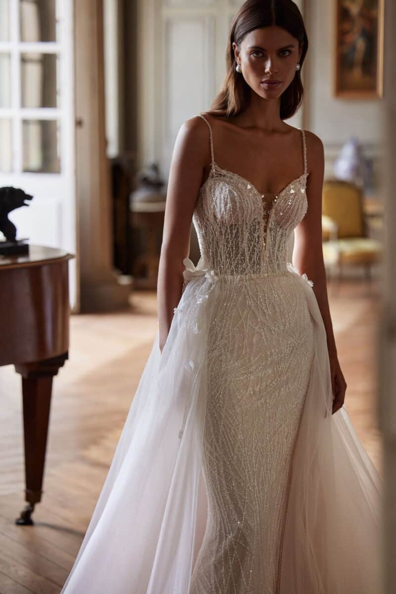 Spaghetti Straps Mermaid Wedding Dress With Long Train And Bolero - AMY - Image 4