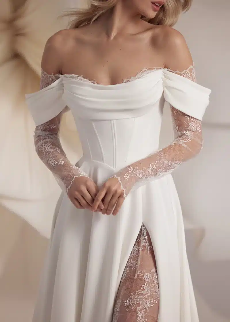 Off-the-shoulder Victorian A-Line Wedding Dresses - BACCARA - Image 2