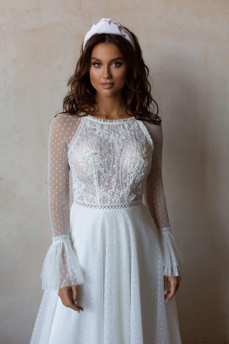 Long Sleeves Vintage Inspired Boho Wedding Dress - CHARISA - Image 2