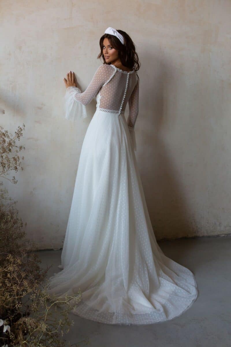 Long Sleeves Vintage Inspired Boho Wedding Dress - CHARISA - Image 5