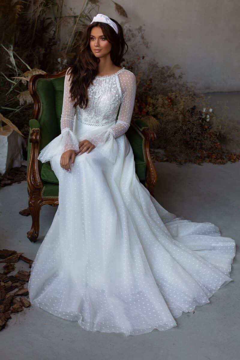 Long Sleeves Vintage Inspired Boho Wedding Dress - CHARISA - Image 4