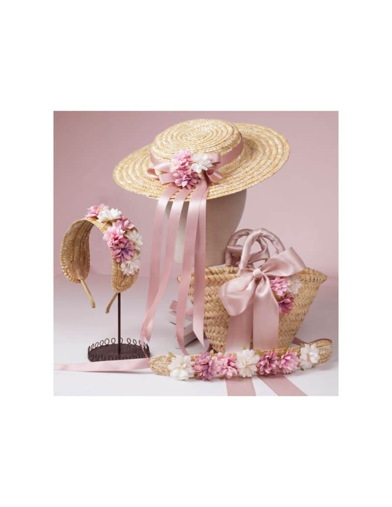 Vintage Pink Flower Raffia Wedding Headband Straw Bridal Hat - DANIELA - Image 13