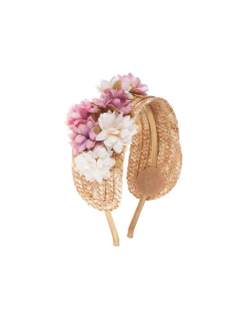 Vintage Pink Flower Raffia Wedding Headband Straw Bridal Hat - DANIELA