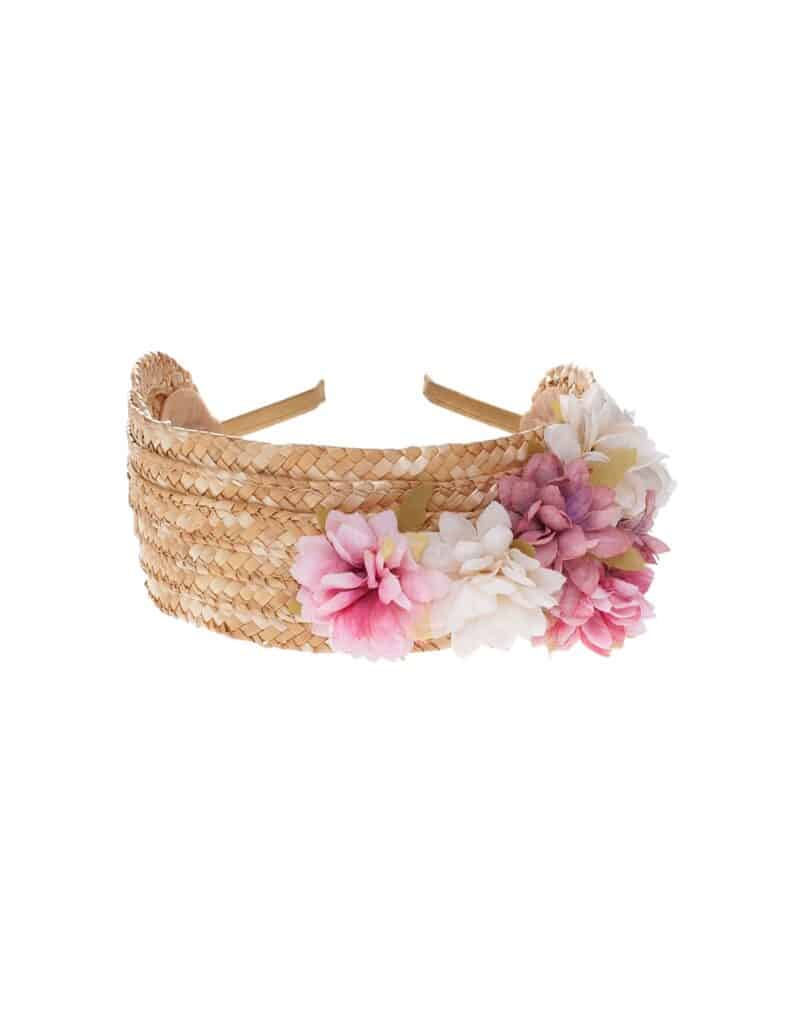 Vintage Pink Flower Raffia Wedding Headband Straw Bridal Hat - DANIELA - Image 4