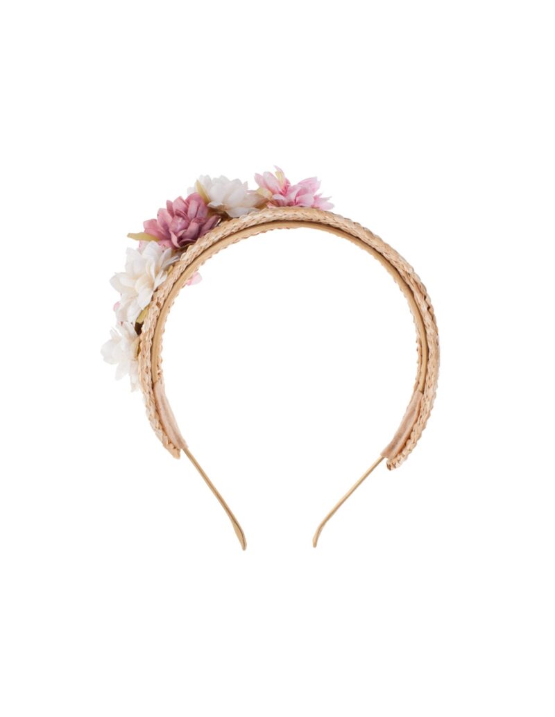 Vintage Pink Flower Raffia Wedding Headband Straw Bridal Hat - DANIELA - Image 2