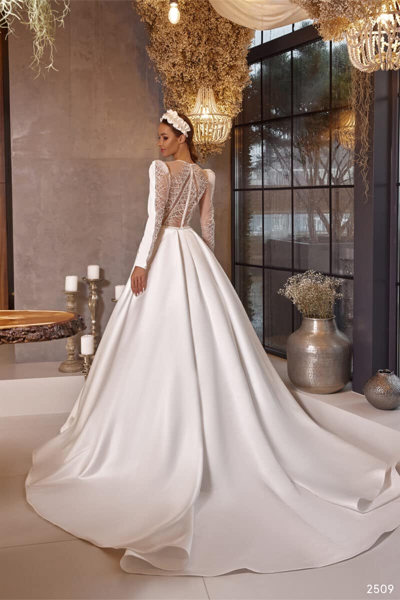 High Neck Modest Princess Wedding Dress With Long Sleeves - DANTELA - Image 4