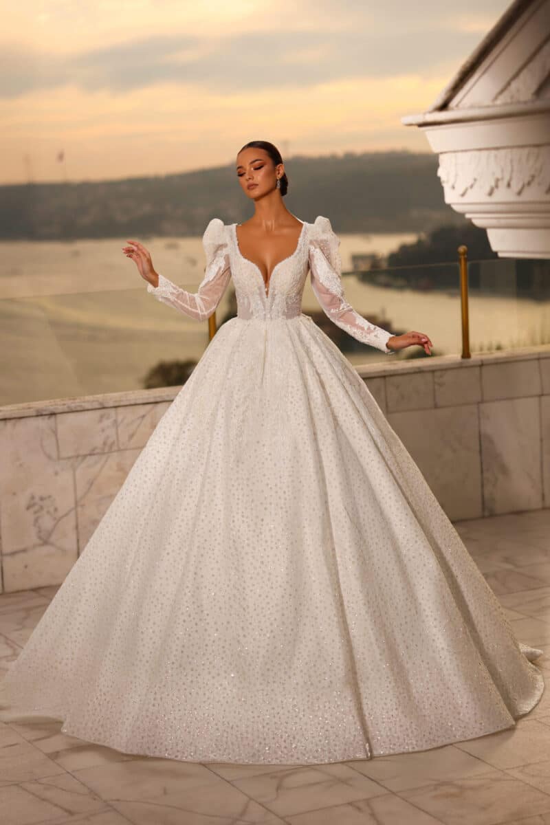 Long Sleeves Sparkling Ball Princess Wedding Dress - EMMA