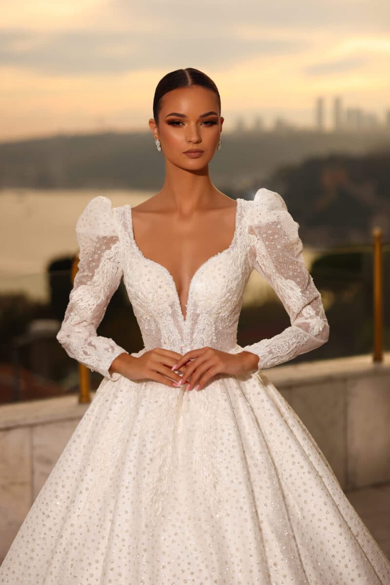 Long Sleeves Sparkling Ball Princess Wedding Dress - EMMA - Image 2