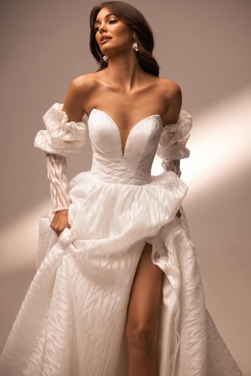 Detachable Long Sleeves Corset A-Line Wedding Dress - ETNA - Image 4