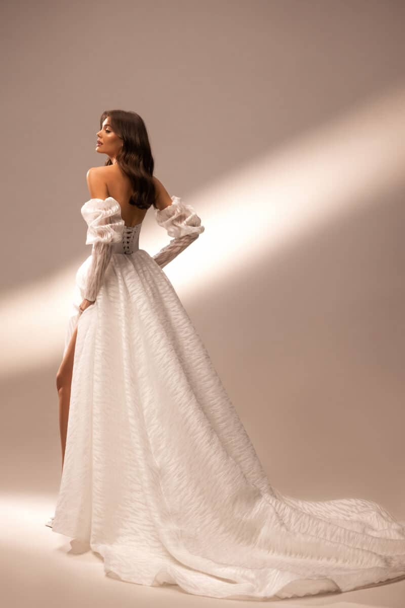 Detachable Long Sleeves Corset A-Line Wedding Dress - ETNA - Image 2