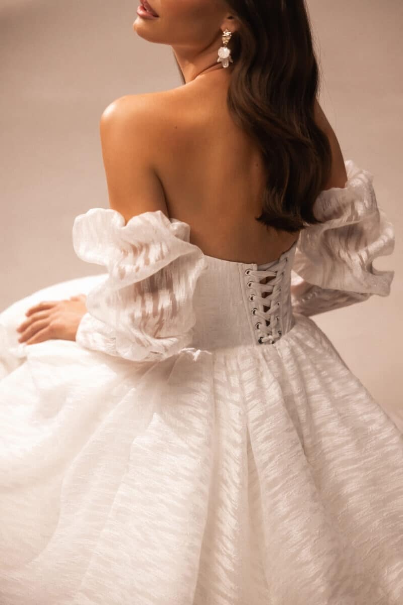 Detachable Long Sleeves Corset A-Line Wedding Dress - ETNA - Image 3