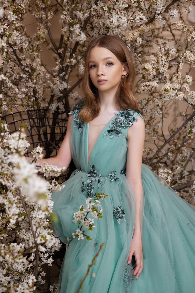 Emerald Green Princess Flower Girl Dress With Cape - MARIE - Image 2