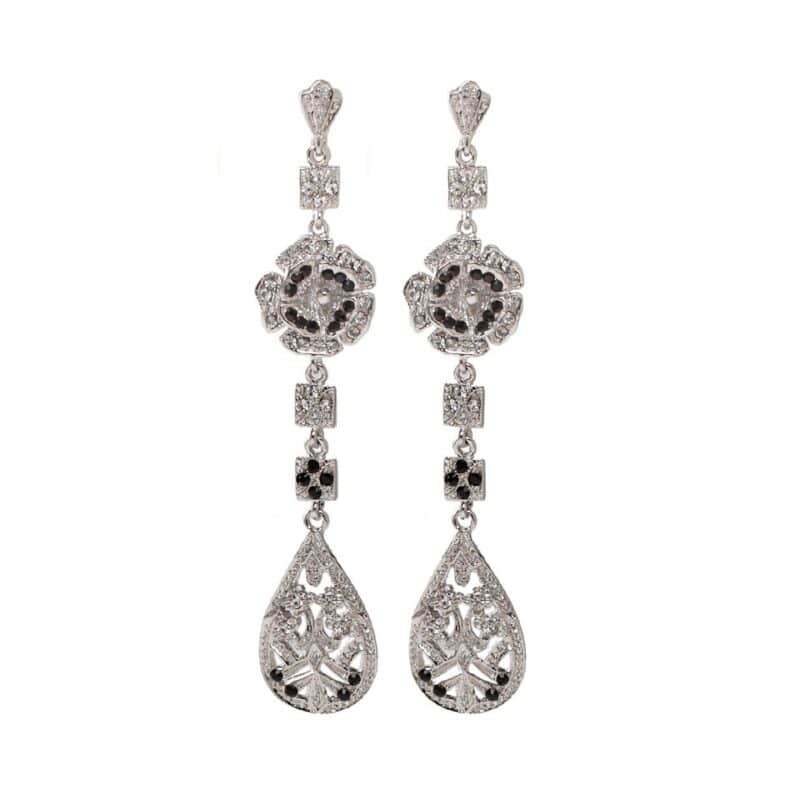 Art Deco Silver Blue Long Wedding Earrings - FIONA - Image 5