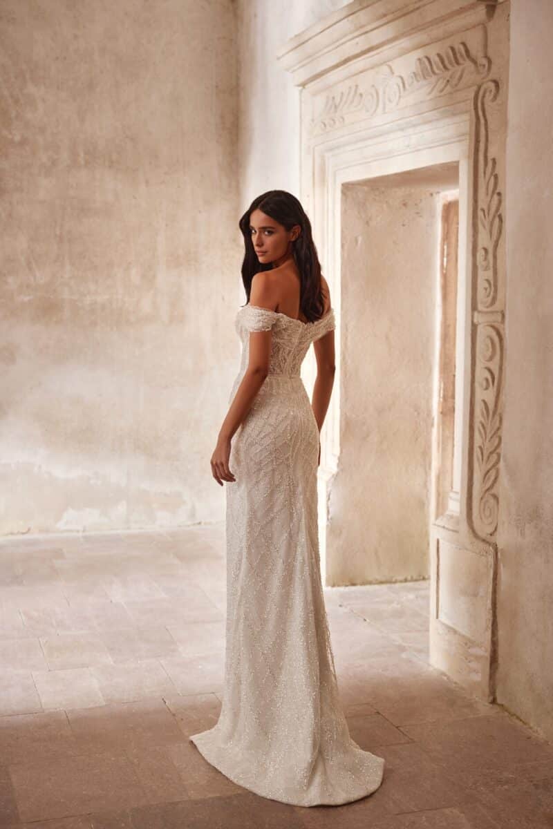 Off-the-shoulder Embroidered Trumpet Mermaid Wedding Dress - JANE - Image 2