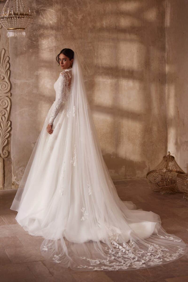 Long Sleeves High Neckline Princess Wedding Dress - NAOMI - Image 6