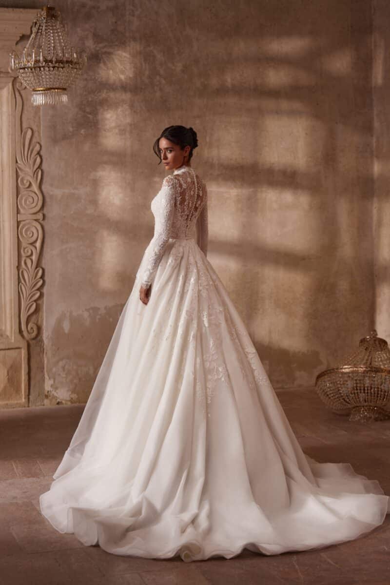 Long Sleeves High Neckline Princess Wedding Dress - NAOMI - Image 3